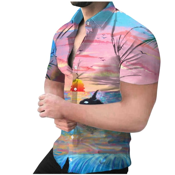 Camisa de playa hawaiana para hombre Camisa bohemia de verano Pompotops oipoqjl45174
