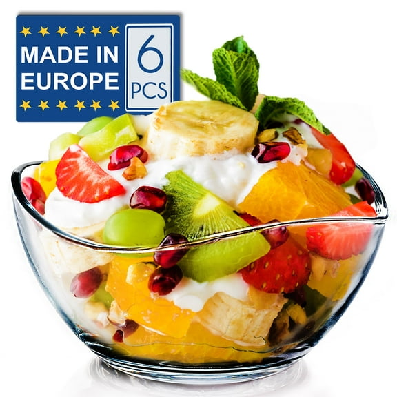 Crystalia Set of 6 Clear Glass Bowls for Kitchen Prep, Snack, Dessert, Dips, and Candy Dishes or Nut, (7 1/4 oz)