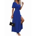 thumbnail image 2 of Women'S Summer Dresses Short Sleeve Maxi Dress Casual V Neck Flowy Sundress Blue M, 2 of 9