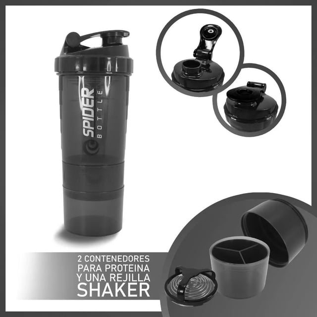 Vaso Deportivo Shaker Mezclador Proteínas Spider Negro Genérica Spider Negro