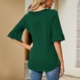 thumbnail image 4 of Camiseta Casual Falbala Cuello En V Media Manga Acampanada Tops Sueltos Básicos De Moda para Mujer Verde XL, 4 of 6