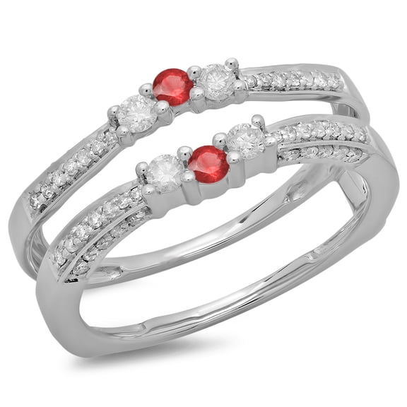 Dazzlingrock Collection 14K Round Ruby & White Diamond Ladies Wedding Band Enhancer Guard Ring, White Gold, Size 5