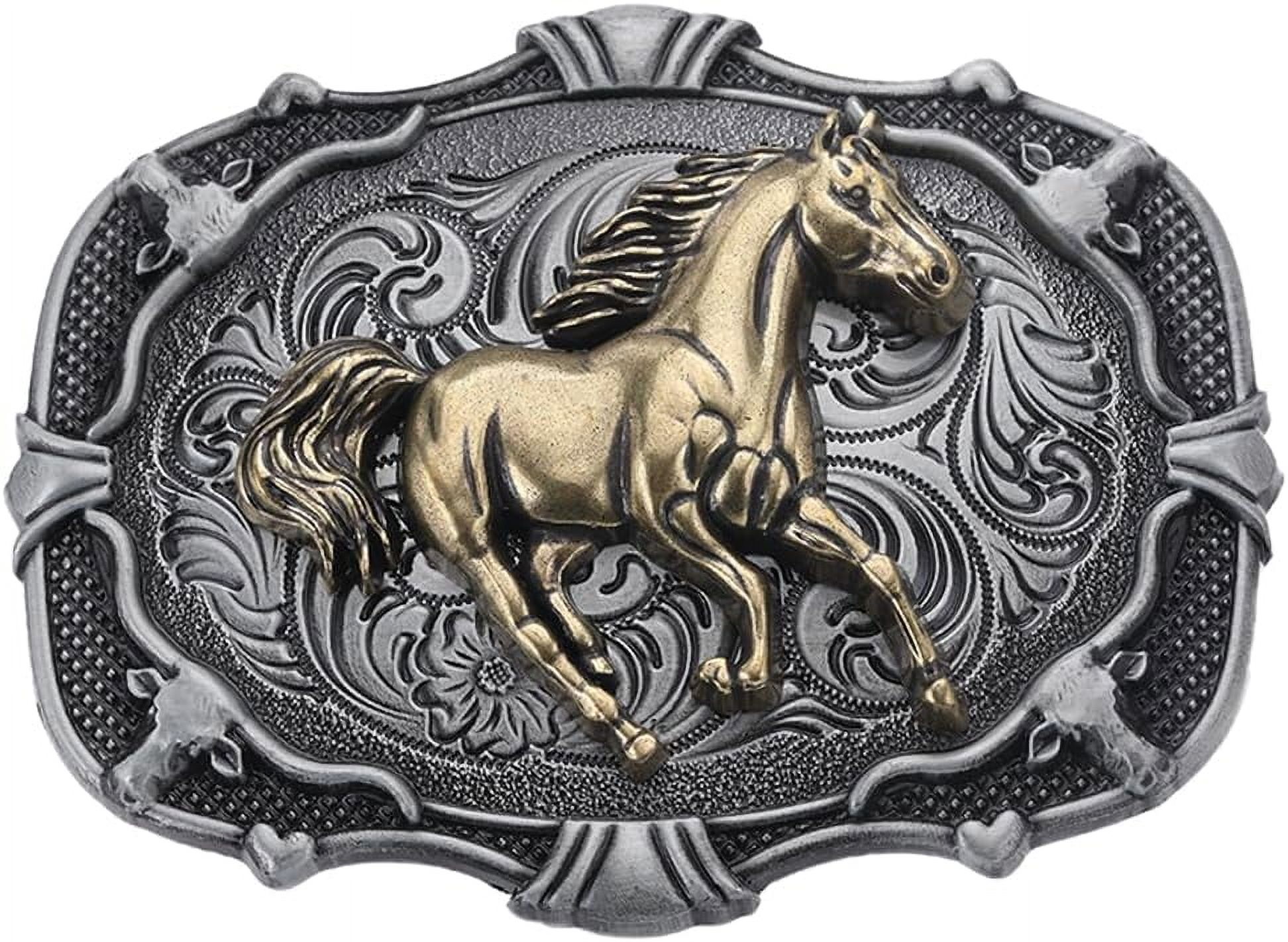 Men Western Buckle Silver Metal Revolver Pistol Gun Feather 