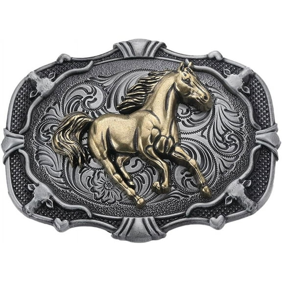 Running Horse Zinc Alloy Belt Buckle for Men Vintage Belt Buckle Gunmetal & Golden 64x84x12.5mm