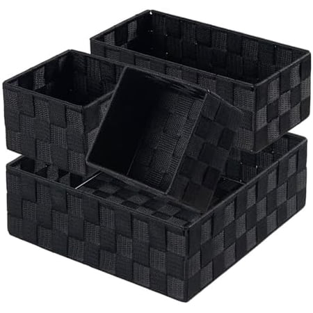 Small Black Baskets Cube Bin Container Tote,Woven Storage Baskets for Organizing Organizer Divider for Drawer, Closet, Shelf, Dresser, Set of 4