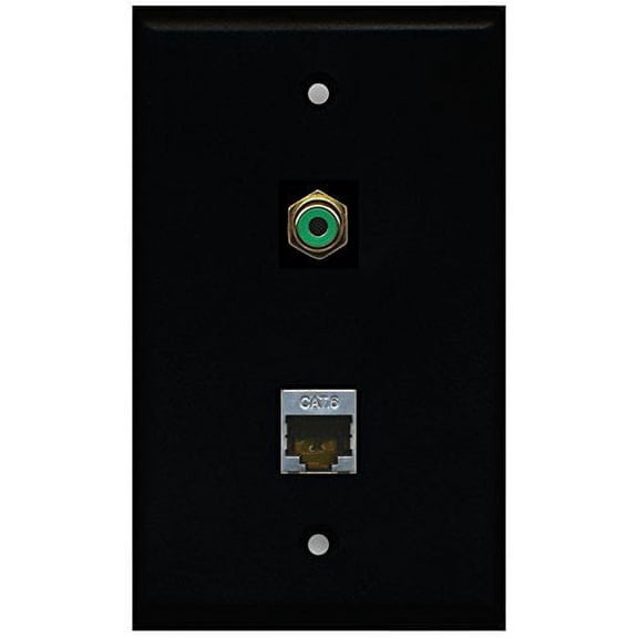 RiteAV - Black 1 Port RCA Green 1 Port Shielded Cat6 Ethernet Wall Plate