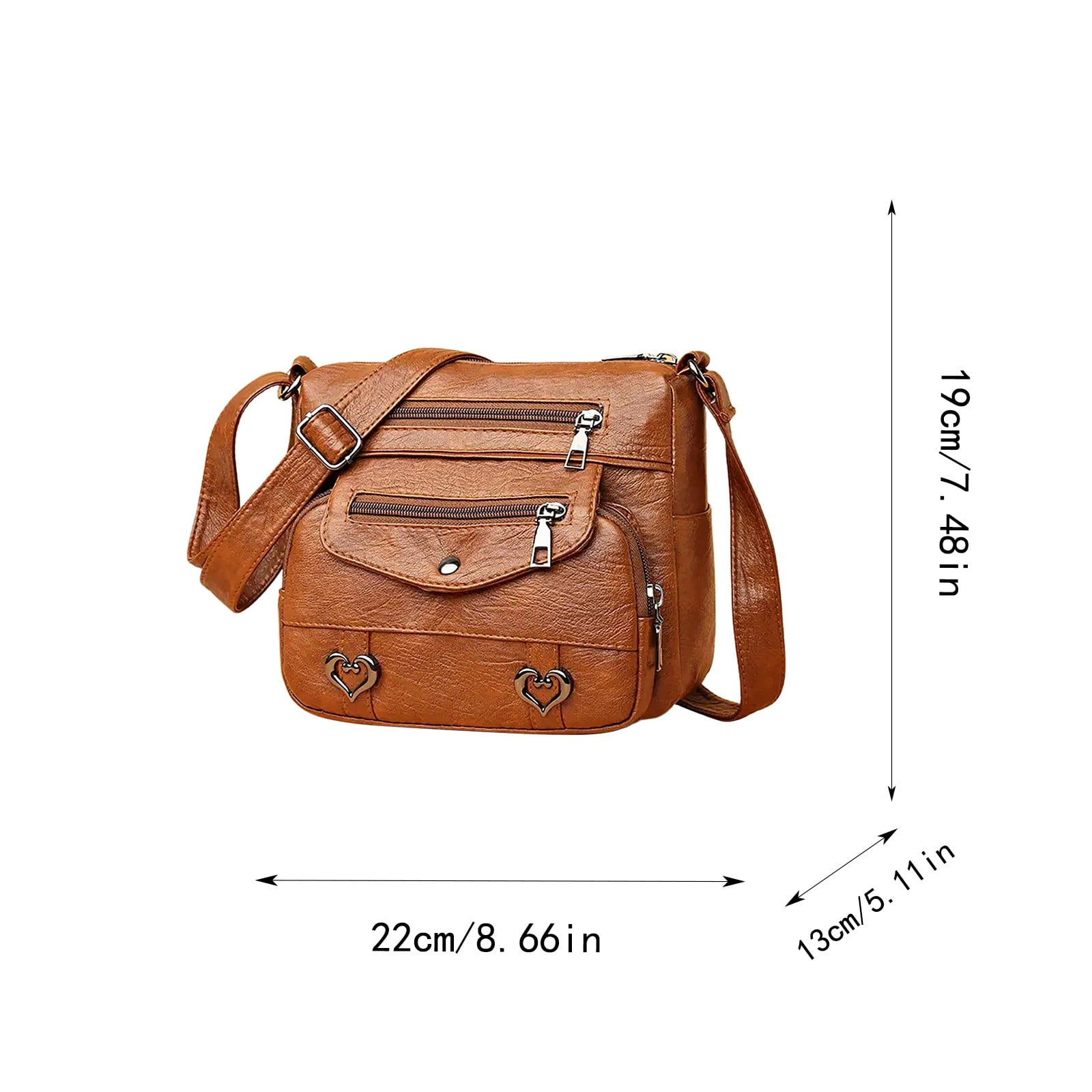 Crossbody Bags for Women Pocketbooks Soft PU Leather Purses and Handbags Multi Pocket Vintage Shoulder Bag with Heart Decor Brown