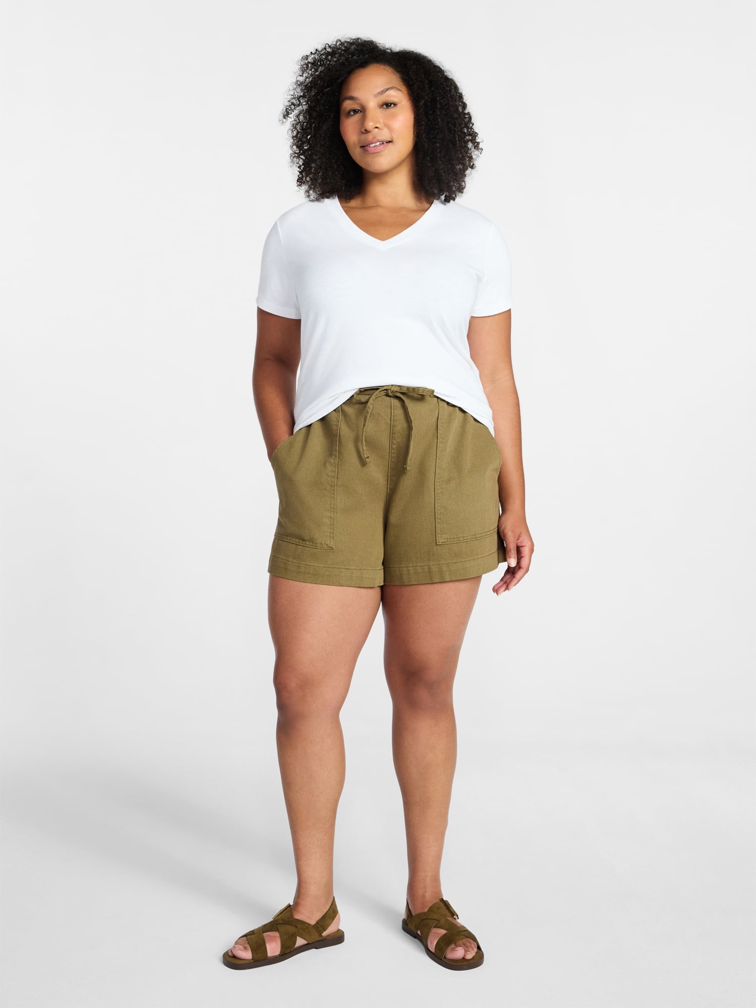 Time and Tru Women's Drapey Twill Utility Shorts, 4" Inseam, Sizes XS-XXXL