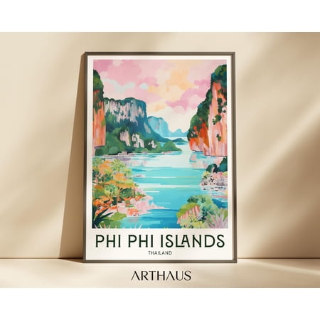 Thailand Travel Phi Phi Islands Asia Travel Vintage Wall Decor Trendy City Art, Unframed Paper Print Size 8x12