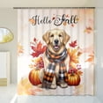 thumbnail image 3 of Hello Fall Golden Retriever Scarf Welcome Autumn with Leaves Pumpkins Shower Curtain Goldens Dog Lover Gifts Idea Waterproof Bathroom Bathtub Curtain - 00011, 3 of 5
