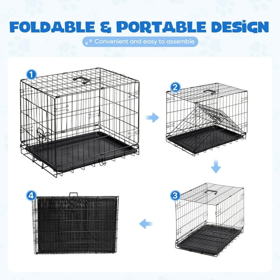 LIFERECORD 24 Inch Medium Single Door Dog Cage With Divider Panel Plastic Leak-Proof Pan Tray Foldable Indoor Outdoor Travel
