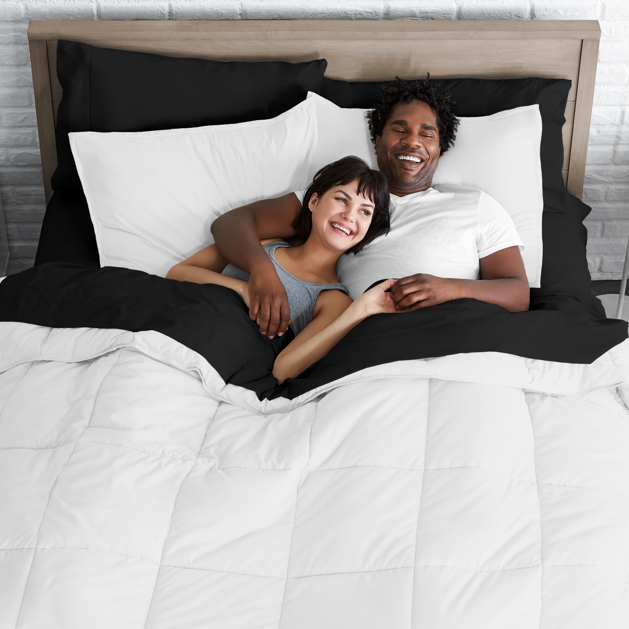 Bare Home Microfiber 7-Piece White and Black Bed in a Bag, King