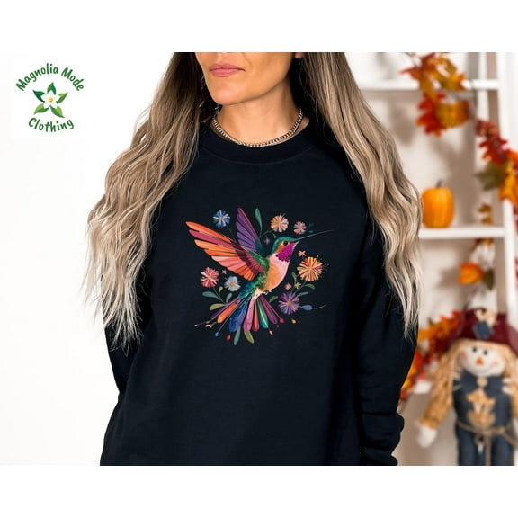Floral Hummingbird Sweatshirt, Animal Lover Tee, Bird Hoodie, Trendy Tee, Her, Bird Lover Sweatshirt, Spring Birds, Flower Sweat TSHIRT All Size S-5XL