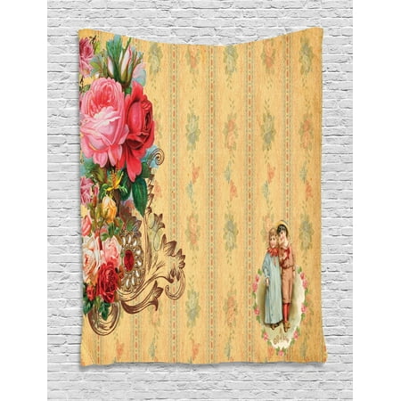 Vintage Tapestry Country House Themed Romantic Image With Retro Romantic Roses Wall Hanging For Bedroom Living Room Dorm Decor 60w X 80l Inches