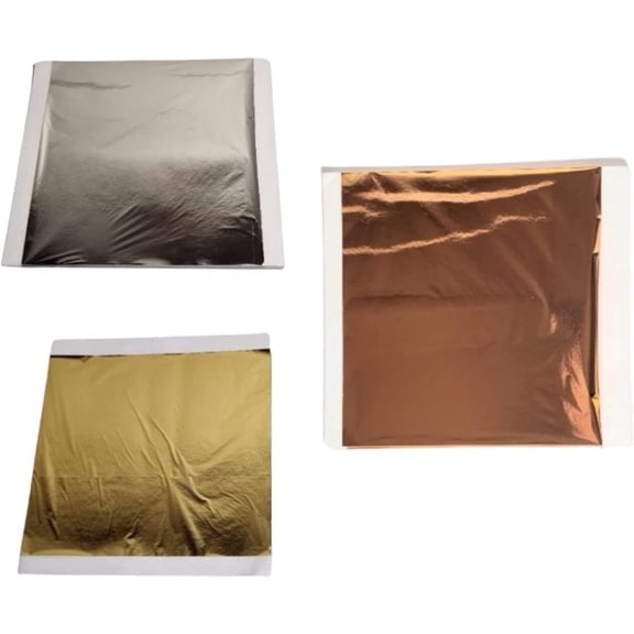 Metallic Foil Sheets Set, 6x6 Inch 300 Count Total, 100 Gold, 100 Silver & 100 Copper Sheets for Wall Decor, Painting, Art Crafts, Frames, Furniture, Resin Art, Nail Art, Slime & DIY Jewelry