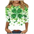 thumbnail image 2 of POTETI St Patrick Day Shirts for Women Shamrock 3/4 Sleeve Crew Neck Shirt Tops, 2 of 5