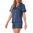 thumbnail image 4 of Conjuntos de pijama para mujer INSPIRE CHIC de manga corta con botones y pantalones cortos, conjuntos de lounge S azul oscuro, 4 of 5