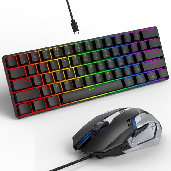 Mechanical Gaming Keyboard RGB Backlit 61 Keys Mouse Black