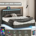 thumbnail image 4 of Modern Queen Size Floating Bed Frame with LED Lights and USB Charging, PU Upholstered Platform Bed, No Box Spring Needed, Easy to Assemble, Black, 4 of 9