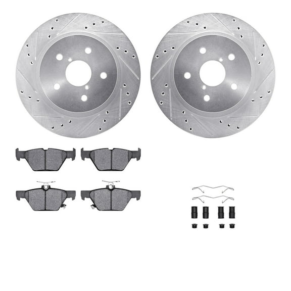 Dynamic Friction Company Rear Brake Rotors-Drilled and Slotted-Silver with 5000 Advanced Brake Pads includes Hardware 7512-13039