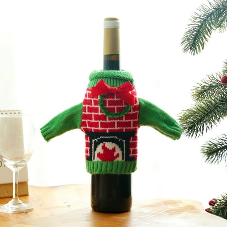 

Yinguo Christmas Decorations Knitted Clothes Set Red Bottle Bag Restaurant Holiday Decorations
