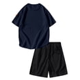 thumbnail image 4 of GrmtClth Mens Premium Waffle Knit Short Set, Breathable Fabric Short Sleeve Top & Elastic Waist Shorts for All-Season Casual Style Navy XL, 4 of 9