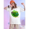 thumbnail image 1 of Women's St. Patrick's Day T-Shirt - Whimsical Whale & Beef Oil Graphic with Leopard Print Clover & Magic Hat, Casual Crew Neck Short Sleeve Top, Lightweight Polyester Blend, Perfect for Spring/Summer, 1 of 4