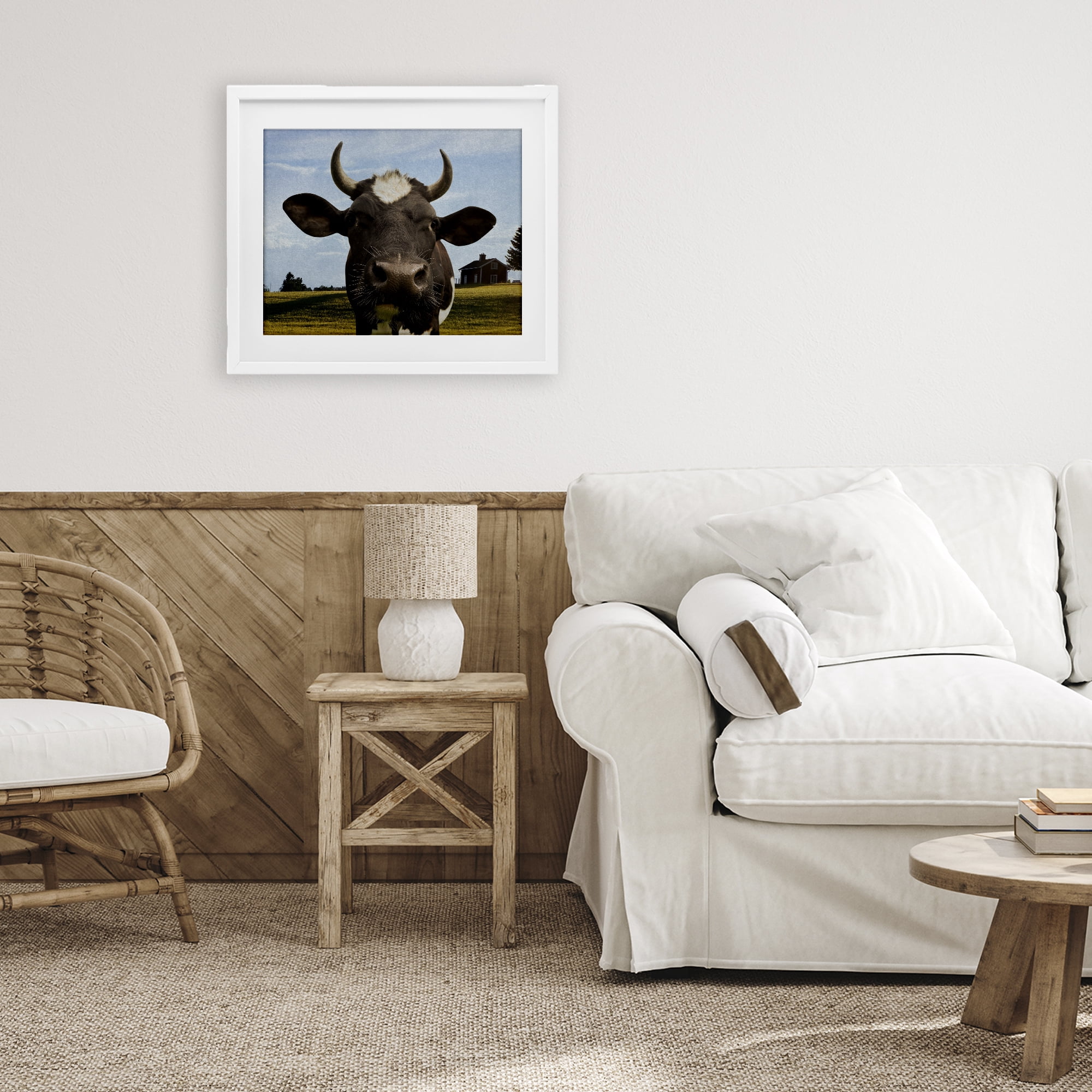 Stupell Industries Farm Cow with Curved Horns White Framed Print Under Glass, design by Marcus Prime
