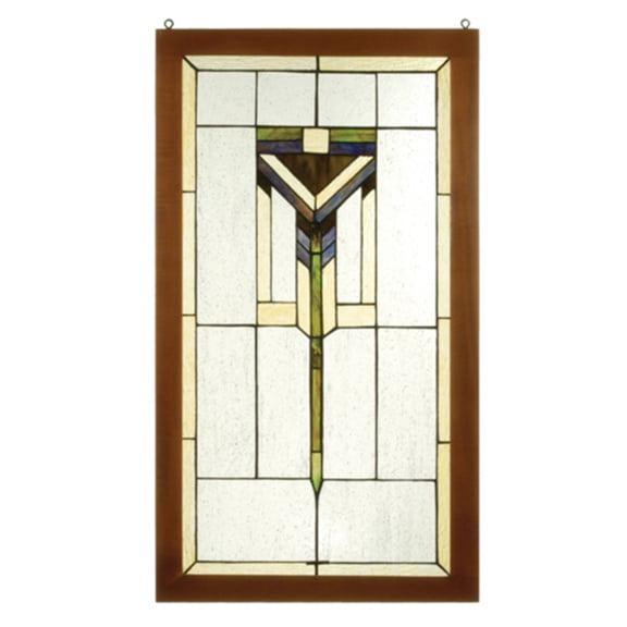 17"W X 30"H Prairie Wood Frame Stained Glass Window