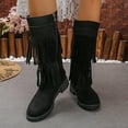 thumbnail image 6 of Willtoo Flat Boots With Fringe For Women,Mid Calf Boots For Women Low Heel,Suede Ankle Boots Black, 6 of 6