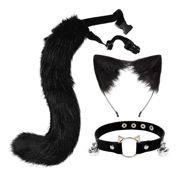 Gargantilla de Cuero con Cola de Oreja de Gato de 3 Piezas, Kits de Disfraz de Negro Zulema Traje de juego de cosplay