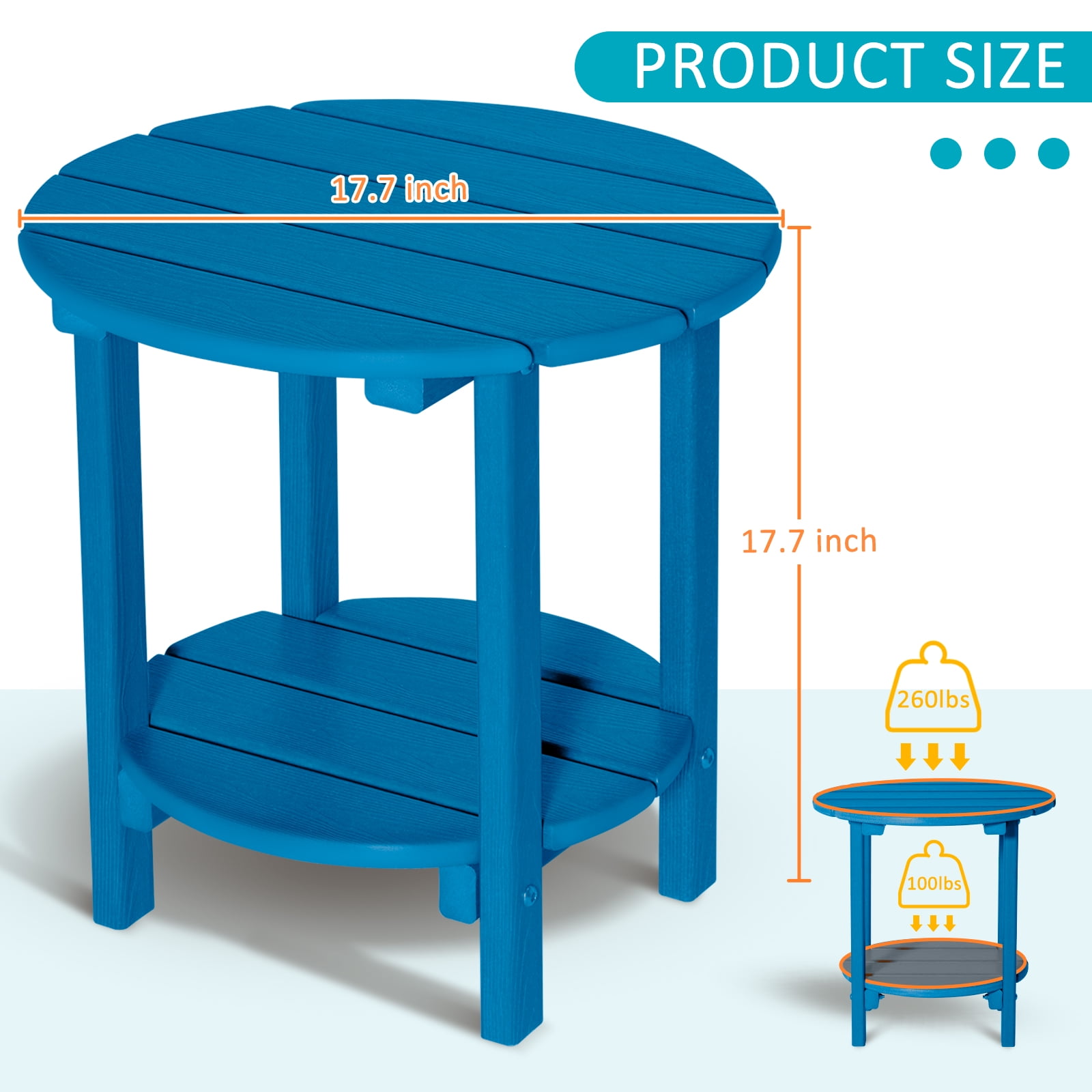 Nalone HDPE Adirondack Outdoor Side Table, Outdoor Coffee Table Double Layer With Shelf All Weather Use Patio Deck Table, Outside Coffee Side End Table, Navy Blue