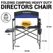 KingCamp Padded Outdoor Chair with Table and Pockets, Black/Blue (2 Pack)
