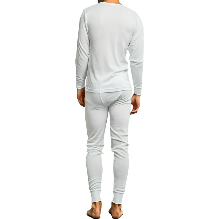 Men's 100% Cotton Long Johns Thermal Underwear Two Pieces Set-XL- Off White  at  Men's Clothing store