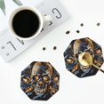 thumbnail image 4 of Fuzoiu Fiery Skull Trio Print Leather Coasters Set,Drink Coasters Set of 4,for Tabletop Protection, Durable PVC Coasters,Home Décor and Housewarming Gift-Octagon, 4 of 6
