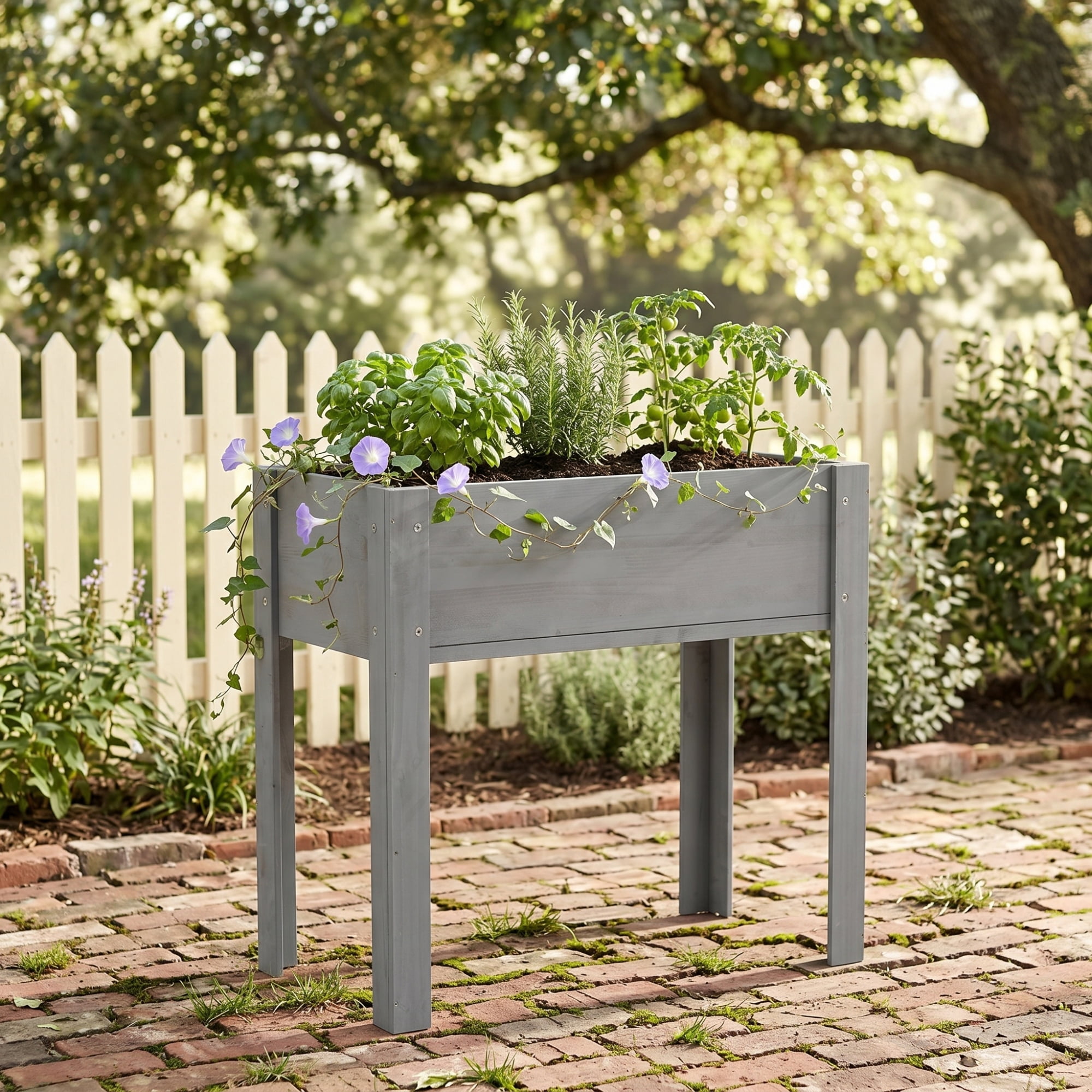 Leumius 31x31x16 Inch Raised Garden Bed with Legs, Elevated Wooden Planter Box for Outdoor Plants Flowers Fruits Vegetable Herb Growing Grey