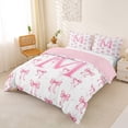 thumbnail image 2 of Manfei Pink Ribbon Bowknot Duvet Cover Set For Girls,Cartoon 3D Letter M Personalized Bedding Full For Kids,Pink Reversible,3 Pieces(No Comforter), 2 of 6