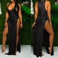 thumbnail image 4 of GENEMA Women Sexy Mesh Sheer See Through Deep V Neck Sleeveless Bodycon High Split Beach Long Dress, 4 of 19