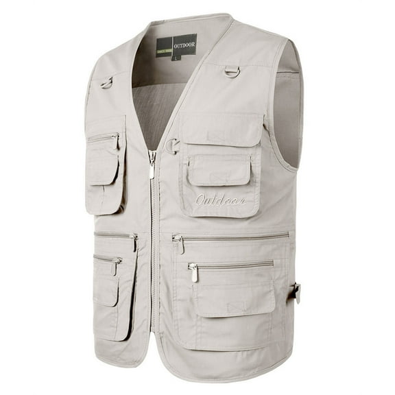Men's Lightweight Outdoor Fishing Vest with 16 Pockets – Loose Casual Utility Cargo Vest for Travel & Safari