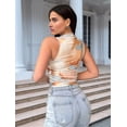 thumbnail image 5 of Womens Summer Floral Mesh Sleeveless High Neck Ruched Slim Fitted Casual Tank Top Going Out Tops Orange Blue XXL, 5 of 9