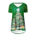 thumbnail image 3 of Camiseta Impresa con Cuello en V de Manga de Raglan de la Parte Trasera Larga Delantera Corta de las Mujeres de Navidad, Vacaciones Informales, 3 of 8