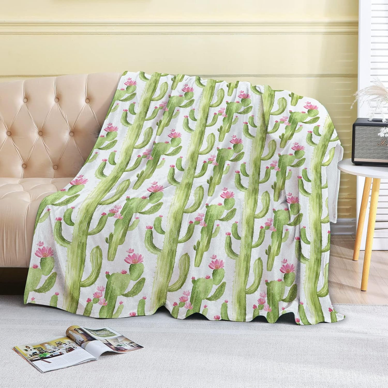 Floral Hello Spring Fleece Blanket - 50x60in Butterfly and Blooming Flower Throw Blankets,Soft Cozy Lightweight, Ideal for Living Room Home Rustic Decor and Kids Women Girls Gifts