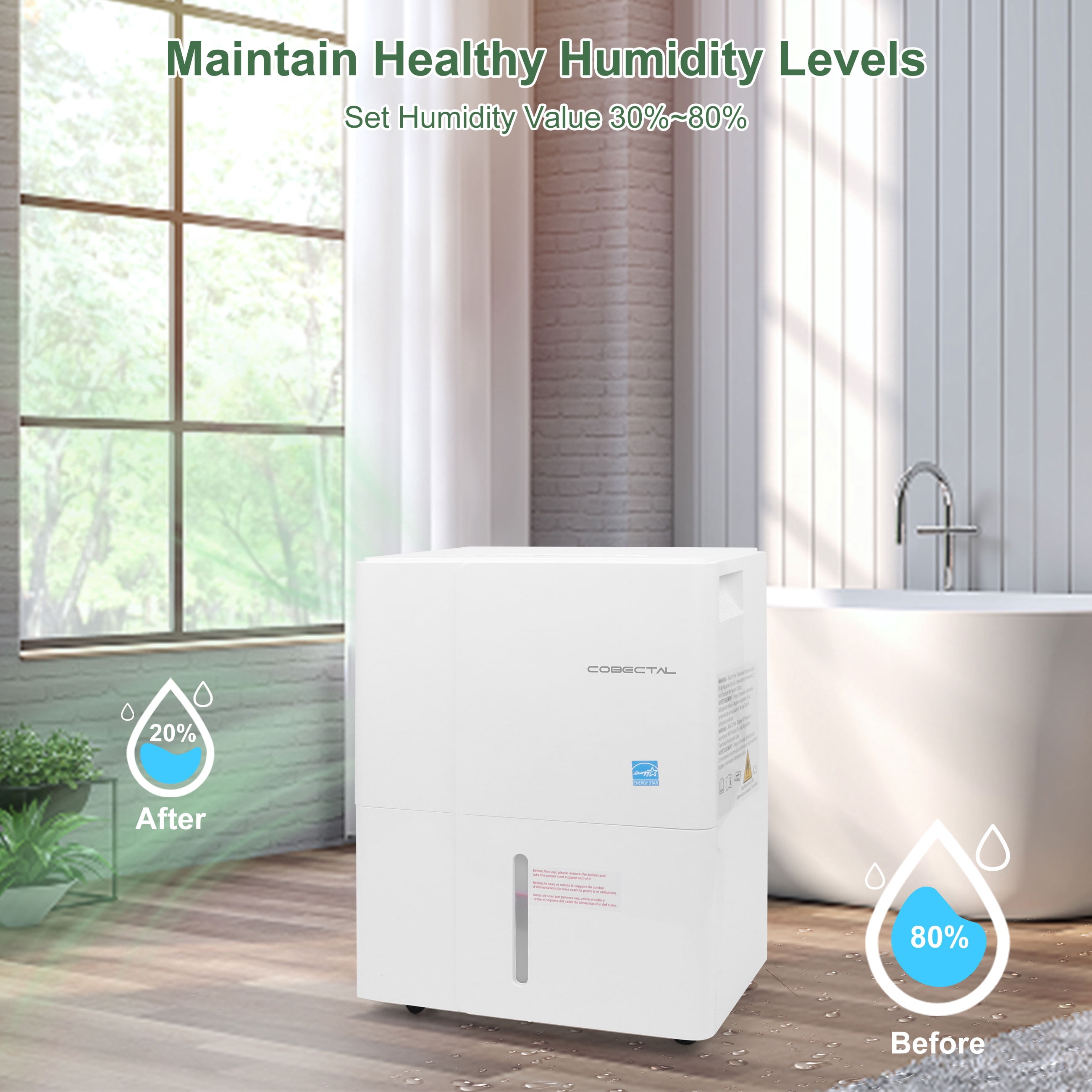 Cobectal 22 Pints Portable Dehumidifier for Basement and Home, 1500 Sq. Ft, 1.2-Gallon Water Tank