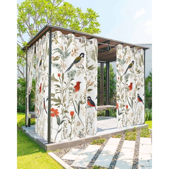 nqOlkjepod Outdoor Curtains for Patio Waterproof, Pastoral Botanical Outdoor Privacy Panels Grommet, Summer Birds Spring Floral Blackout Outside Curtains for Porch/Cabana/Pergola 54"x84", 2 Panels