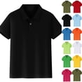 thumbnail image 2 of Boys Polo Shirt Kids Short Sleeve Button Collared Uniform Shirts Youth Girls Uniforms Back to School Clothes,Black,11-12 Years, 2 of 9