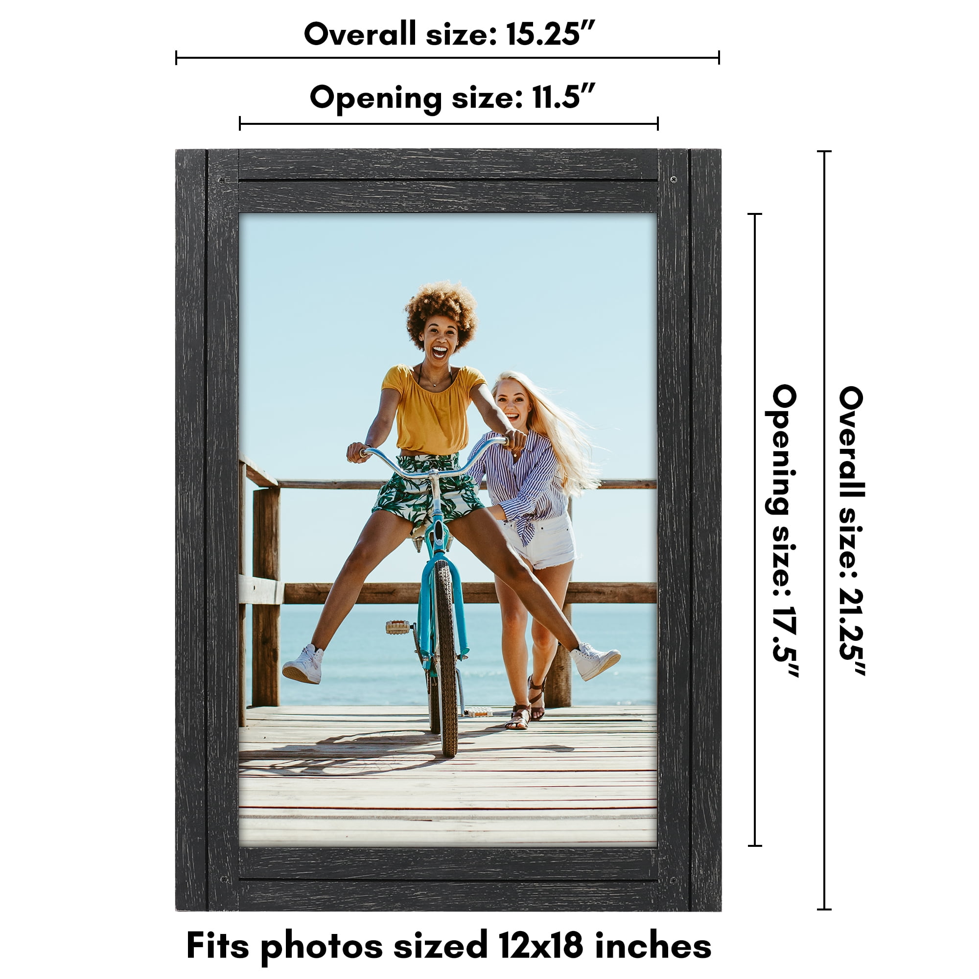 Americanflat 12x18 Poster Frame with Polished Plexiglass Hampton Collection Distressed Frames - Charcoal Black