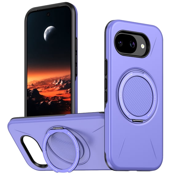 TECH CIRCLE for Google Pixel 10A PC TPU Magnetic Case with 360° Rotatable Metal Ring KickStand Compatible with MagSafe,Military-Grade Dual Layer Rugged Shockproof Protective Cover,Purple