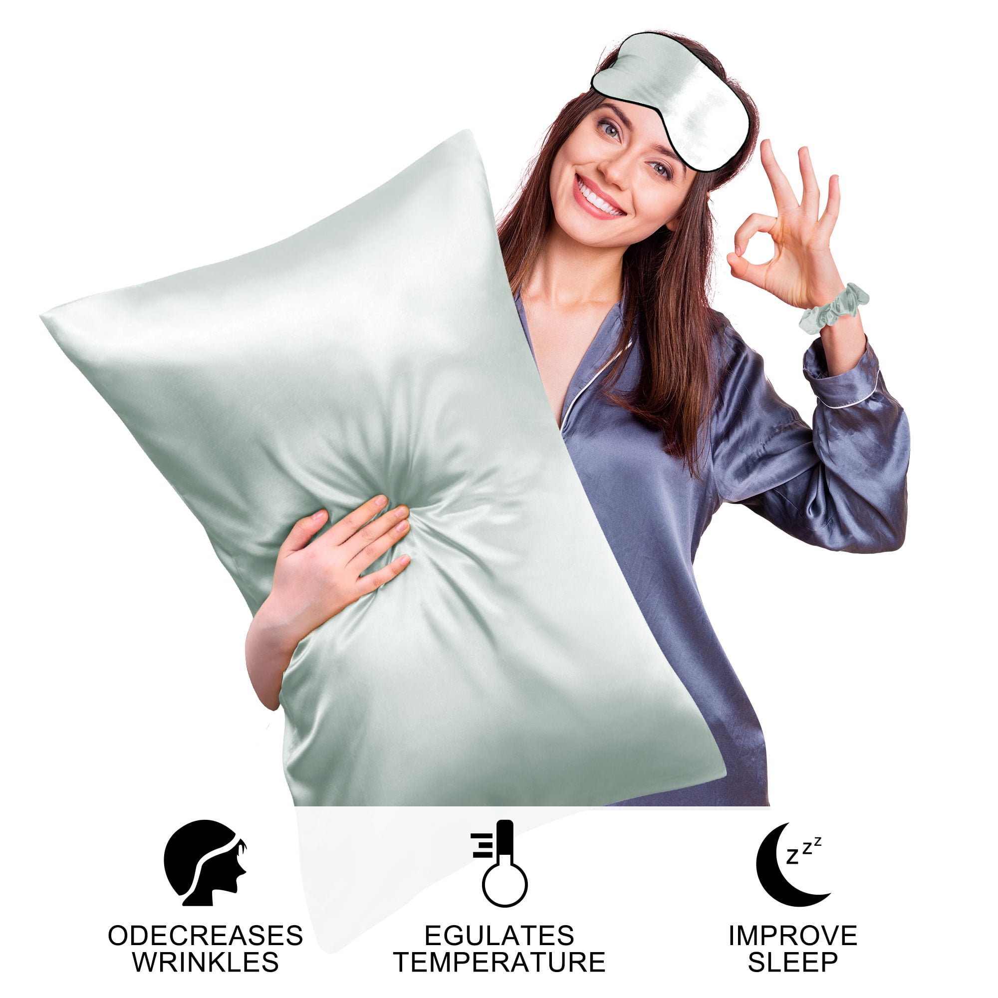 Unique Bargains Durable Soft Zippered Closure Set of 2 Satin Pillowcase Gray Queen(20"x30")