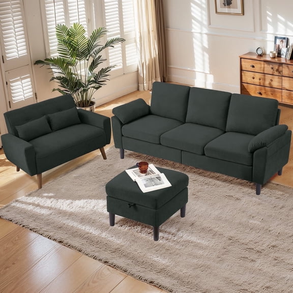 Soscana Sectional Sofa with Storage Ottoman and Loveseat, 3 Seat L Shaped Couch and 2 Seat Sofa,Living Room Furniture Set for Home Apartment Office Studio