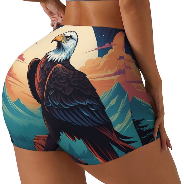 Fotbe Cartoon Iceberg Bald Eagle Shorts Sin Costuras – Shorts Deportivos de Cintura Alta para Mujer, Elásticos para Gimnasio, Yoga, Running o Ciclismo-Large